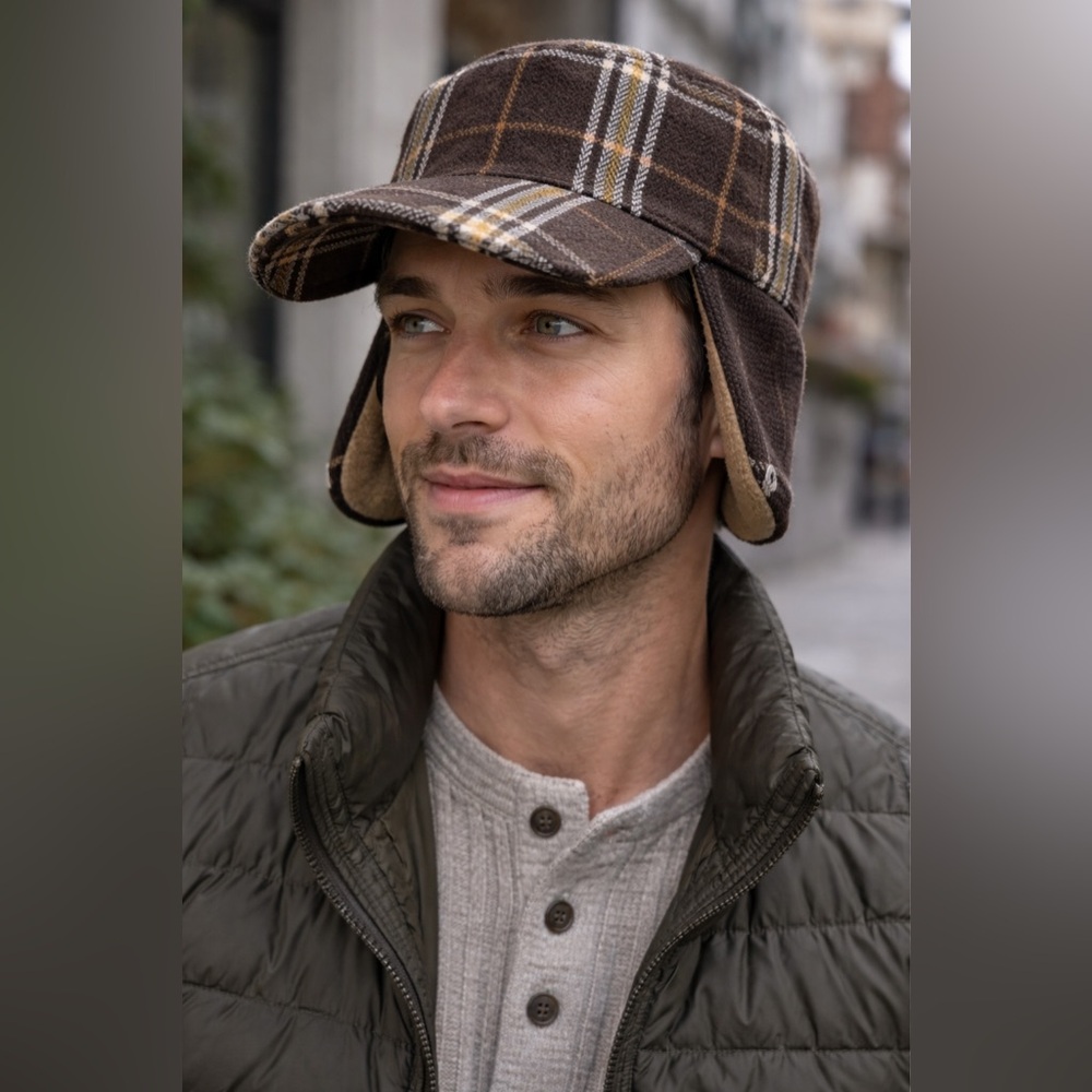 Unbranded Plaid Trapper Hat Brown Ear Flap Fleece Lined Size 58 Argentina